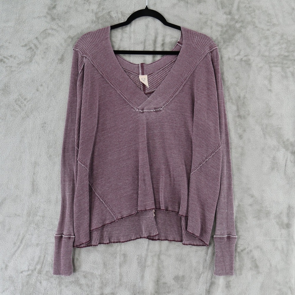 We The Free Oceanview Thermal Top Women XS‎ Purple Boho Grunge Oversized Slouchy